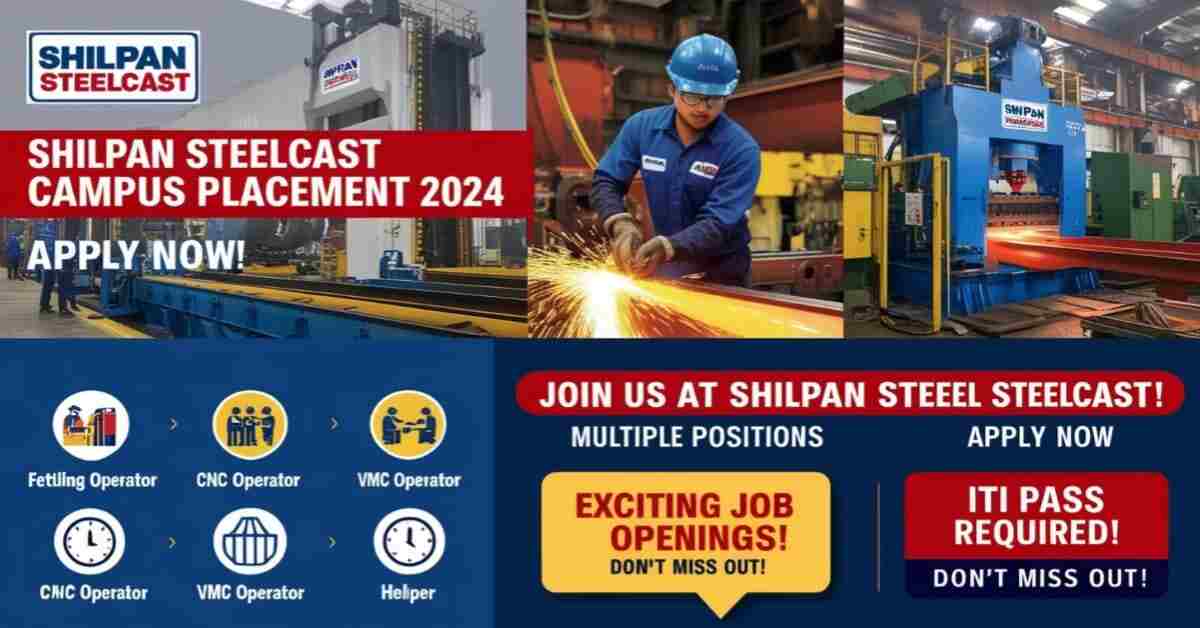 Shilpan Steelcast Pvt Ltd vacancy 2024 | Shilpan Steelcast Campus Placement 2024 | ITI Campus Placement | ITI Jobs | ITI JOB VACANCY